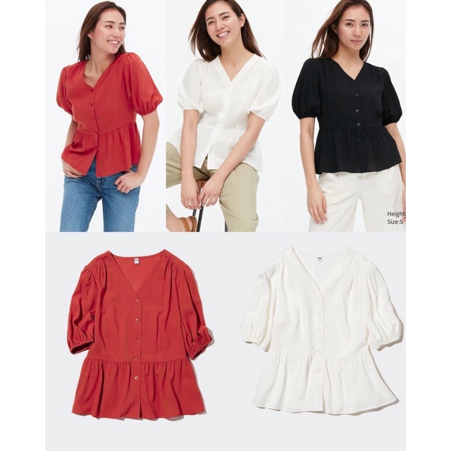 Jual Uniqlo Puffy Short Sleeve Blouse Shopee Indonesia