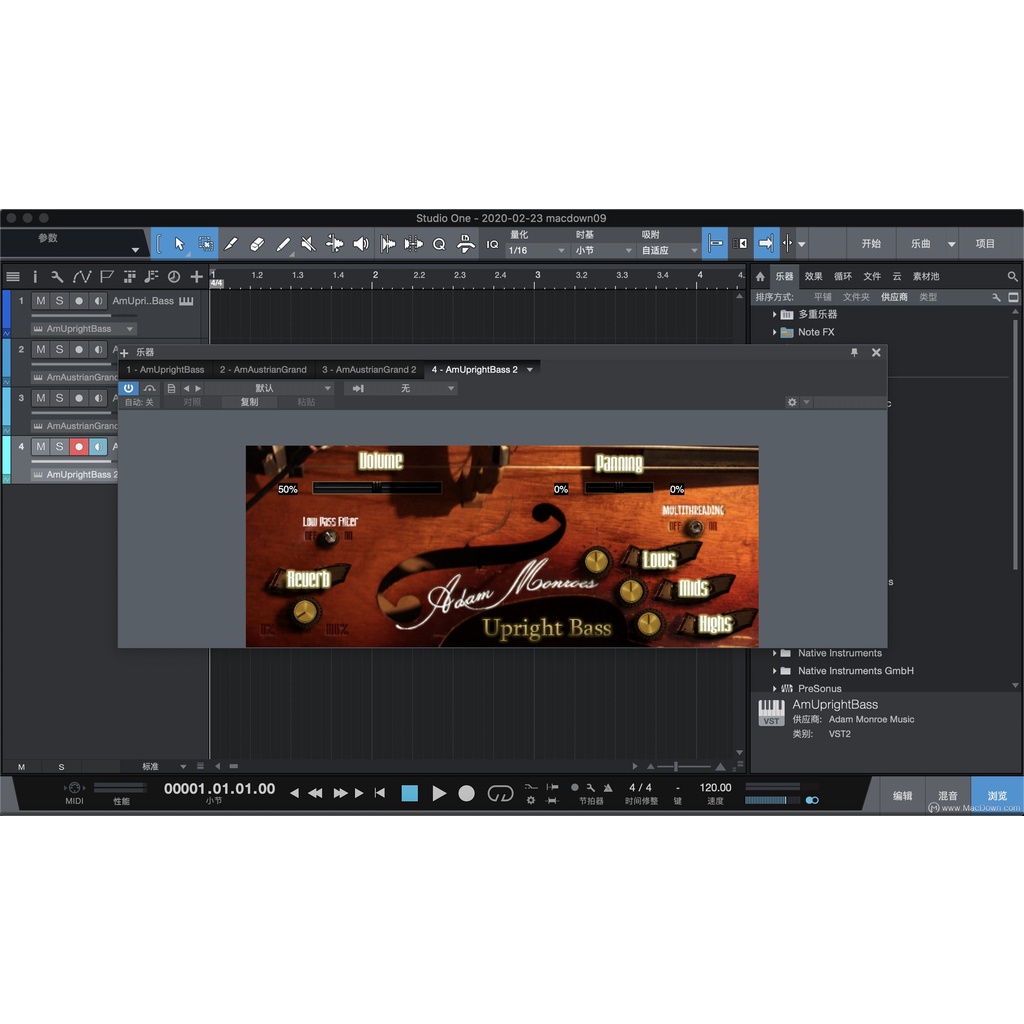 Jual Adam Monroe’s Music – Upright Bass 1 VST Plugin virtual instrument ...