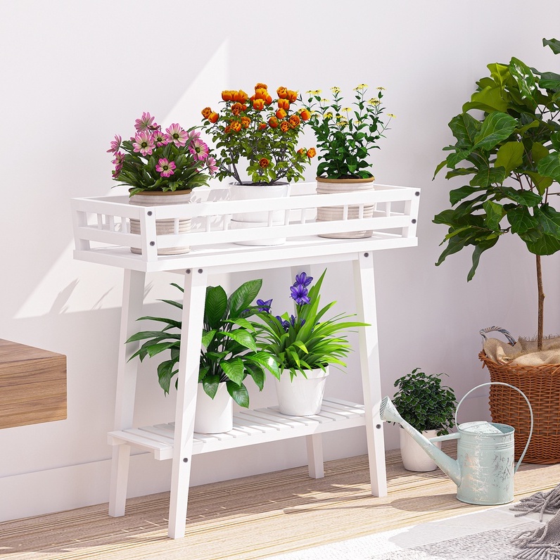 Jual 2 Tier Tall Plant Shelf white Indoor Plant Stand Table Window