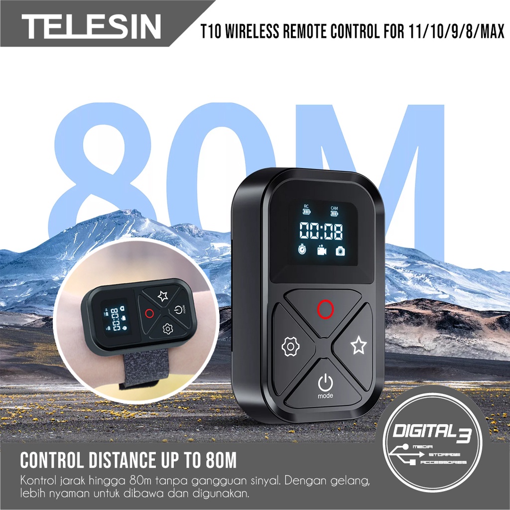 Jual Telesin T10 Wireless Remote Control Remot GoPro Hero 9 10 11 12 ...