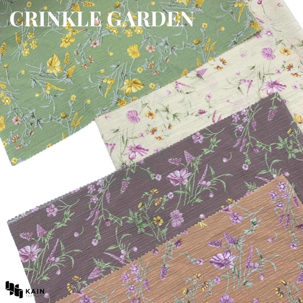 Jual 0,5 meter Bahan Kain Crinkle Kringkle Motif Garden | Shopee Indonesia