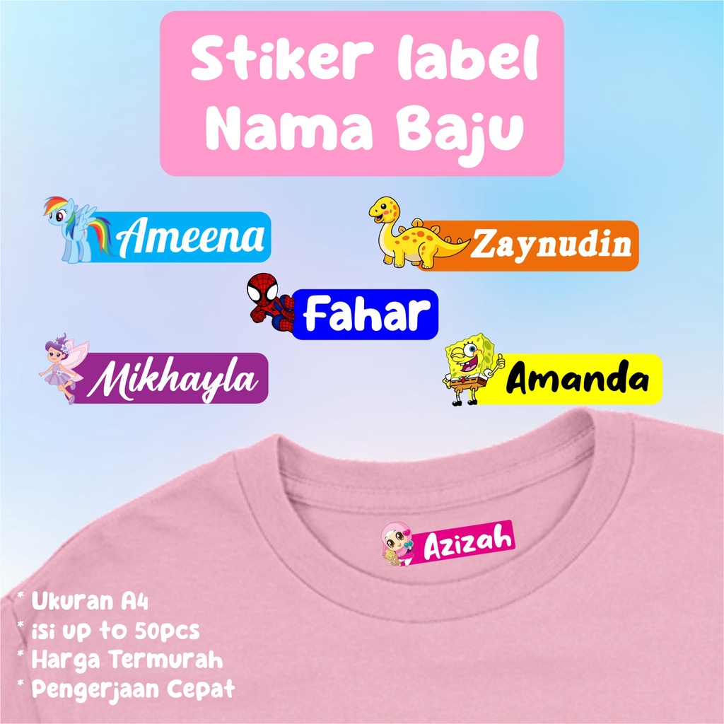 Jual Stiker Nama Kain Background And Karakter Label Baju Kain Stiker Nama