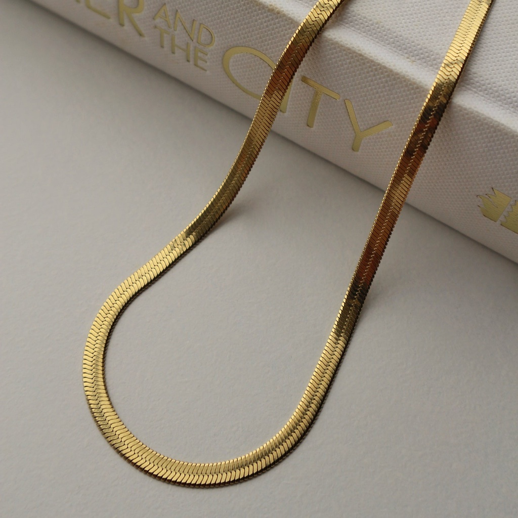 Jual Dulce 18K Gold Plated Flat Herringbone Waterproof Necklace