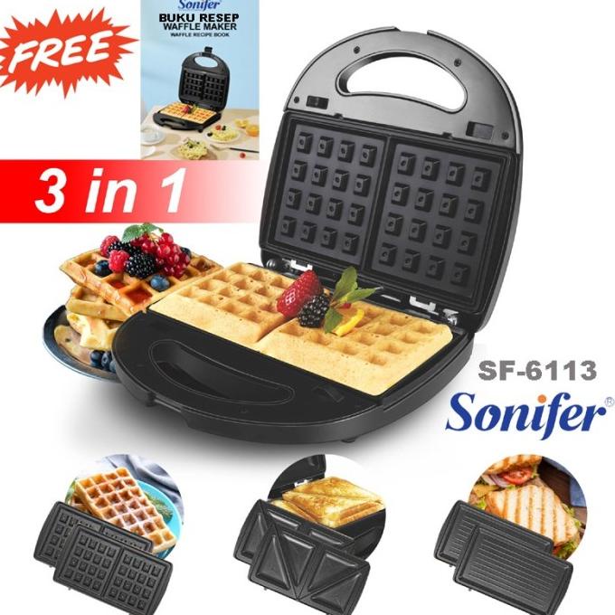 Jual Sonifer 3 in 1 Waffle Maker SF6113 Alat Pembuat Waffle Elektrik Shopee Indonesia
