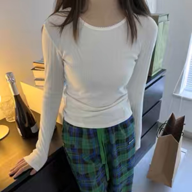 Jual READY Pointelle Floral Long Sleeve Top Korean brandy melville