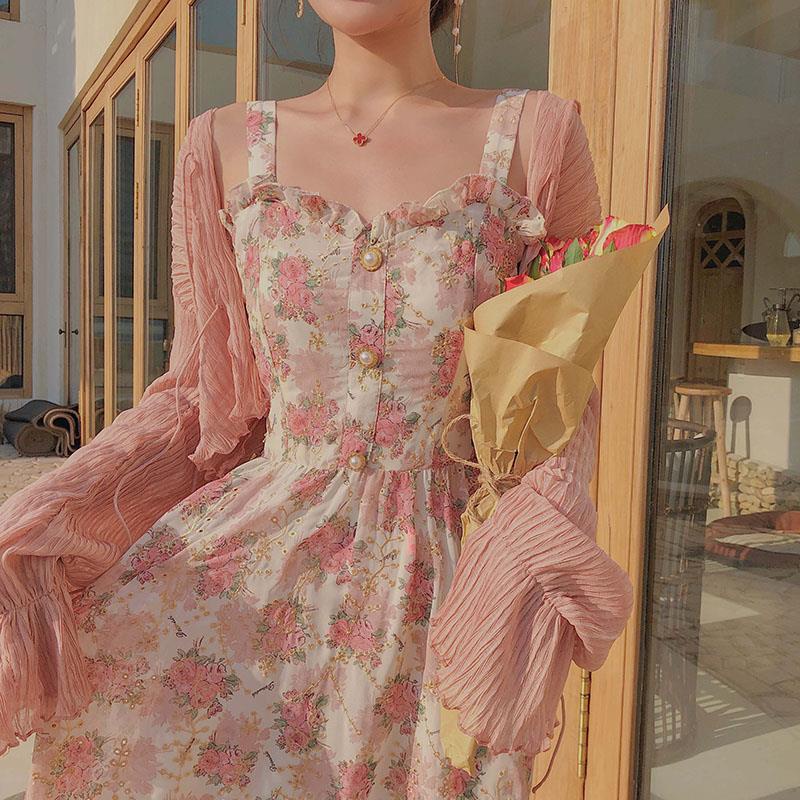 Jual CODCottagecore Floral Dress Dress Vintage Dress Korea Bahan