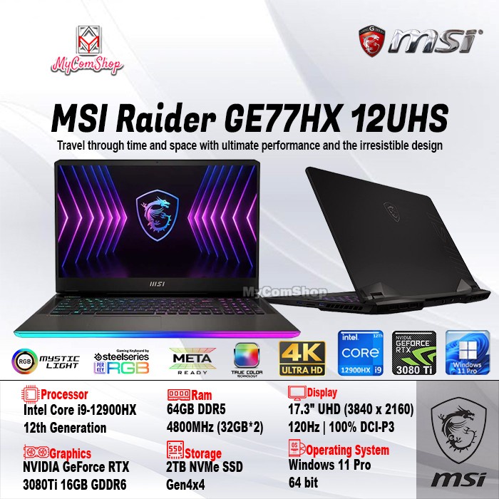 Jual MSI RAIDER GE77HX 12UHS i9-12900HX 64GB 2TB SSD RTX3080Ti 16GB 17 ...
