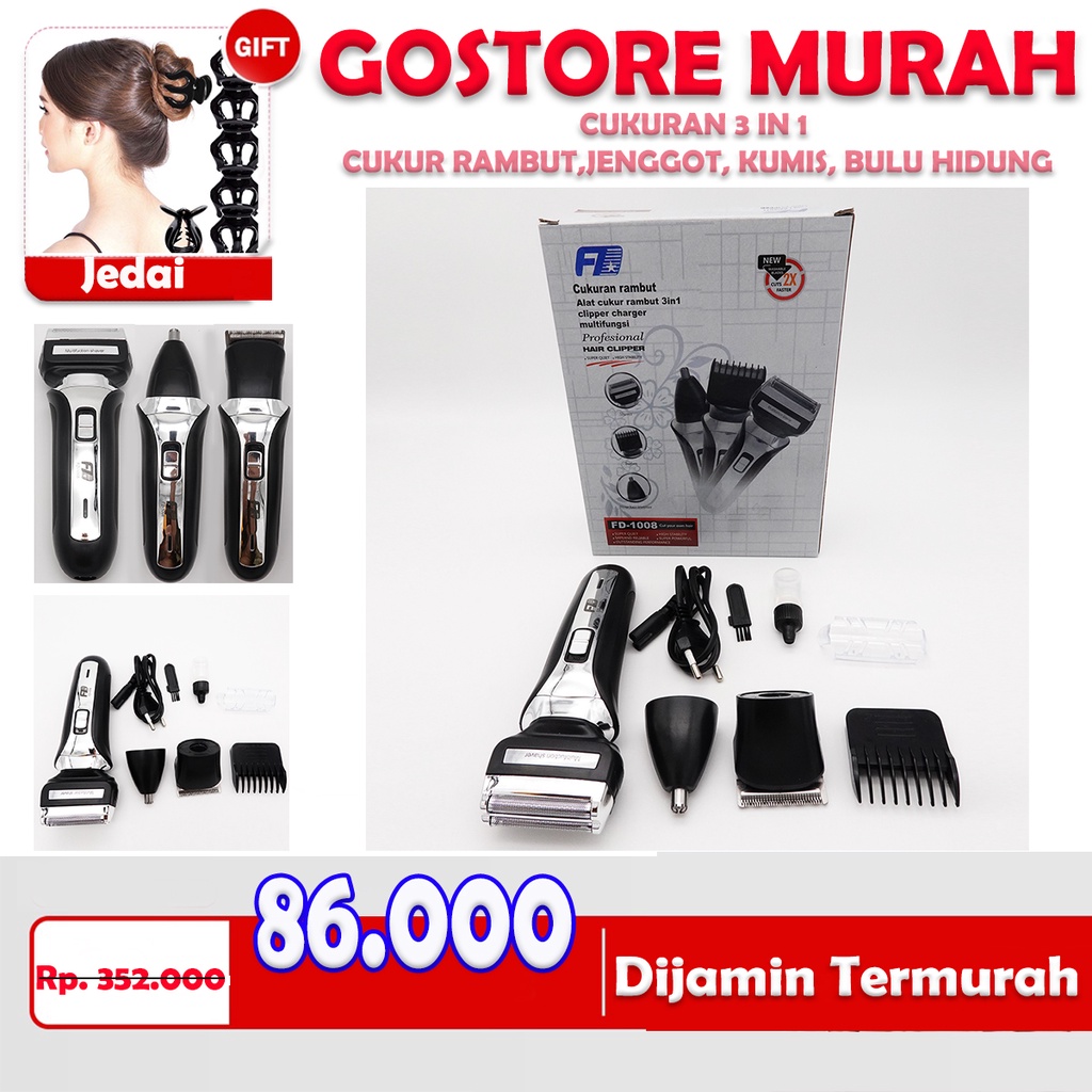 Jual (Rechargeable)Alat cukur dan ketam rambut 3 in 1 FD-1008 (Shaver ...