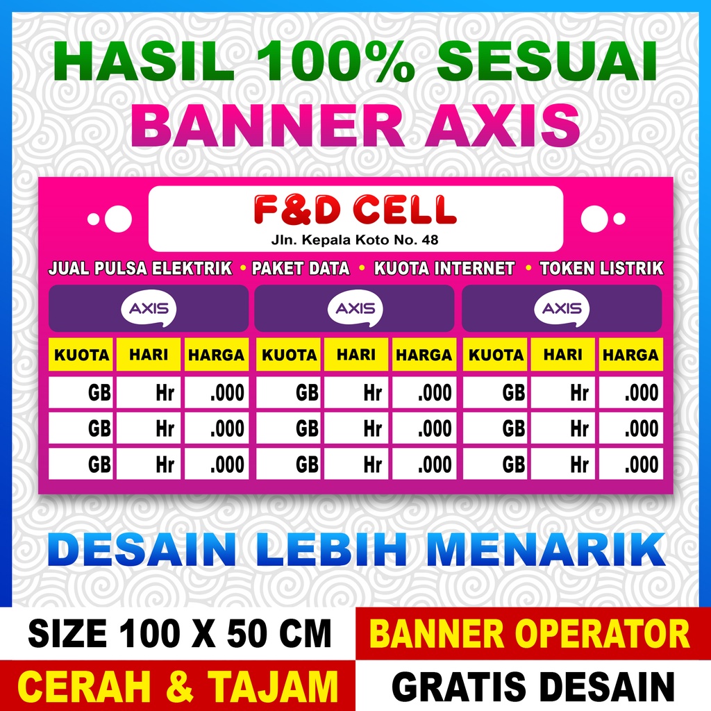 Jual BANNER SPANDUK KONTER PULSA KUOTA ALL OPERATOR PAKET 2 BANNER ...