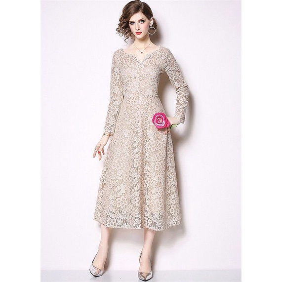 Jual Long dress Lace hitam krem coklat - Dress Brokat Premium IW29375 |  Shopee Indonesia
