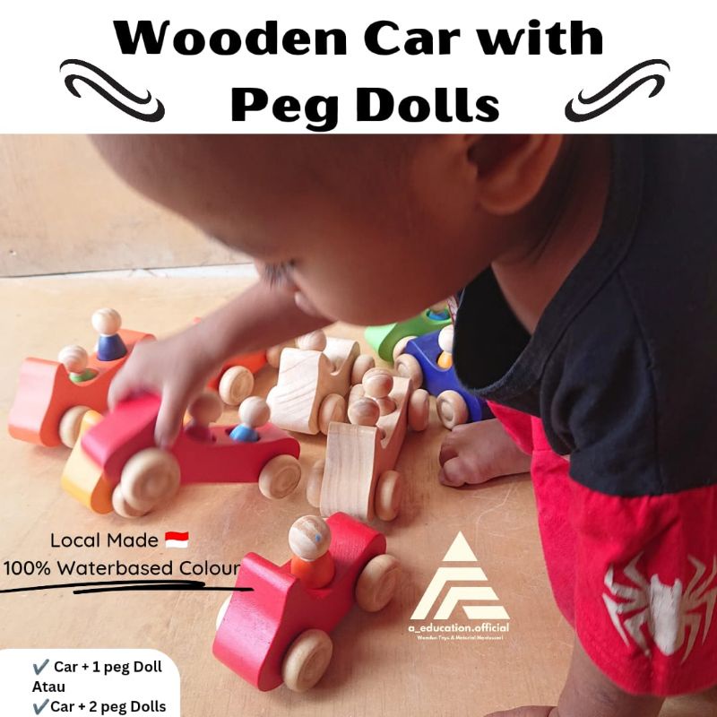 Jual Wooden Car with Peg Dolls A Education Wooden Toys | Shopee Indonesia