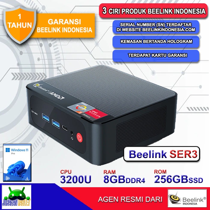 Mini PC Beelink SER3 2025 AMD Ryzen 3200U 8/500GB NVMe Windows 11 Pro