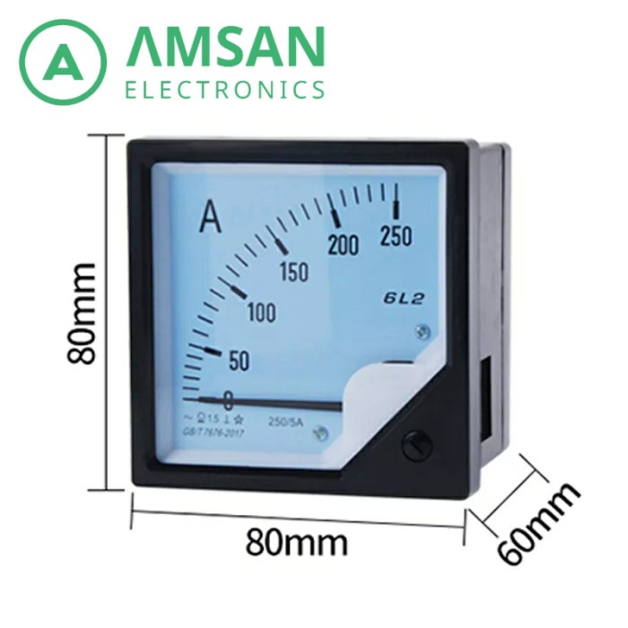 Jual Ampere Meter Analog Ammeter 6L2-A 30A 50A 100A 200A 80x80 80mm 5 ...