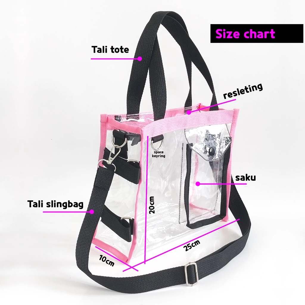Tas Selempang Transparan Warna Hitam dan Merah Muda untuk Wanita