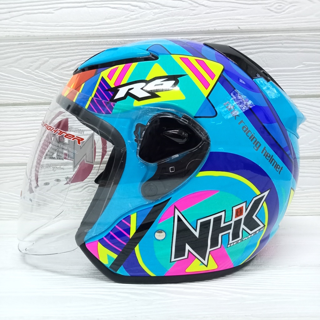 Jual HELM HALF FACE NHK R6 R-6 MOTIF PIGMENT BLUE FLO | Shopee Indonesia