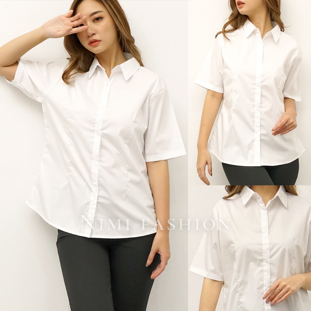 Jual NIMI - Kemeja Basic Lengan Pendek Wanita Kemeja Putih Formal ...