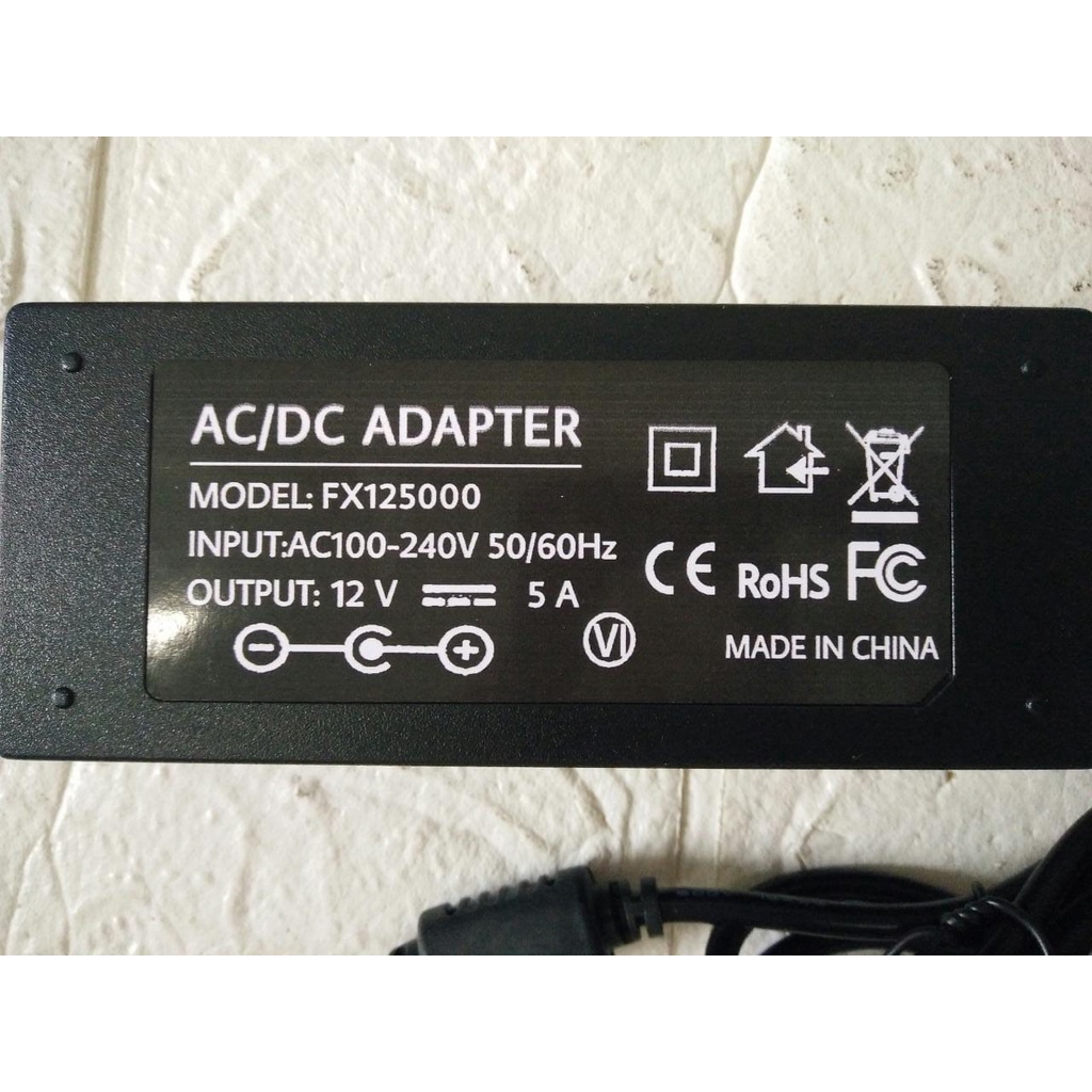 Jual AC/DC ADAPTER 12V 5A model: FX125000 Jek DC 5.5mm X 2.1mm - 2.5mm ...