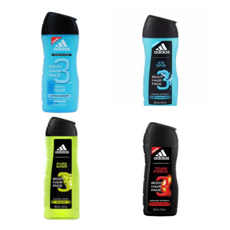 Jual ADIDAS 3 IN 1 BODY HAIR FACE SHOWER GEL 250ML ICE DIVE TEAM FORCE PURE GAME Shopee Indonesia