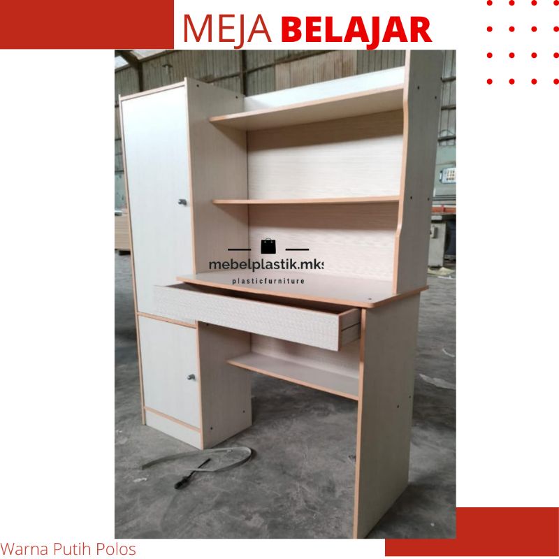 Jual Meja Belajar Polos Cream Besar/ Meja Kerja Kayu Coklat Denve