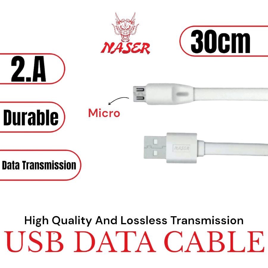 Jual KABEL CHARGER NASER GEPENG MICRO USB 30CM 2.A NO PACK | Shopee ...