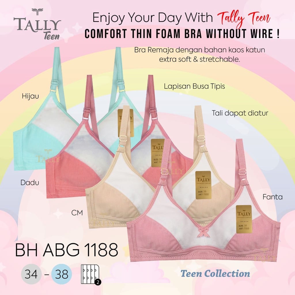 Jual Bh Bra Tally Warna Warni Mix Warna Bra Katun Remaja Busa Tipis Tanpa Kawat Cup A