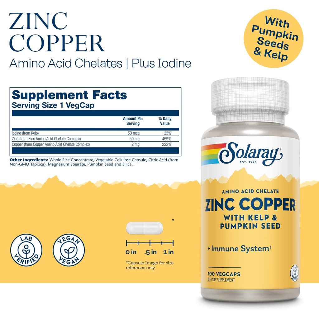 Jual Solaray Zinc Copper, 100 vegcaps, With Kelp & Pumpkin Seed, Amino
