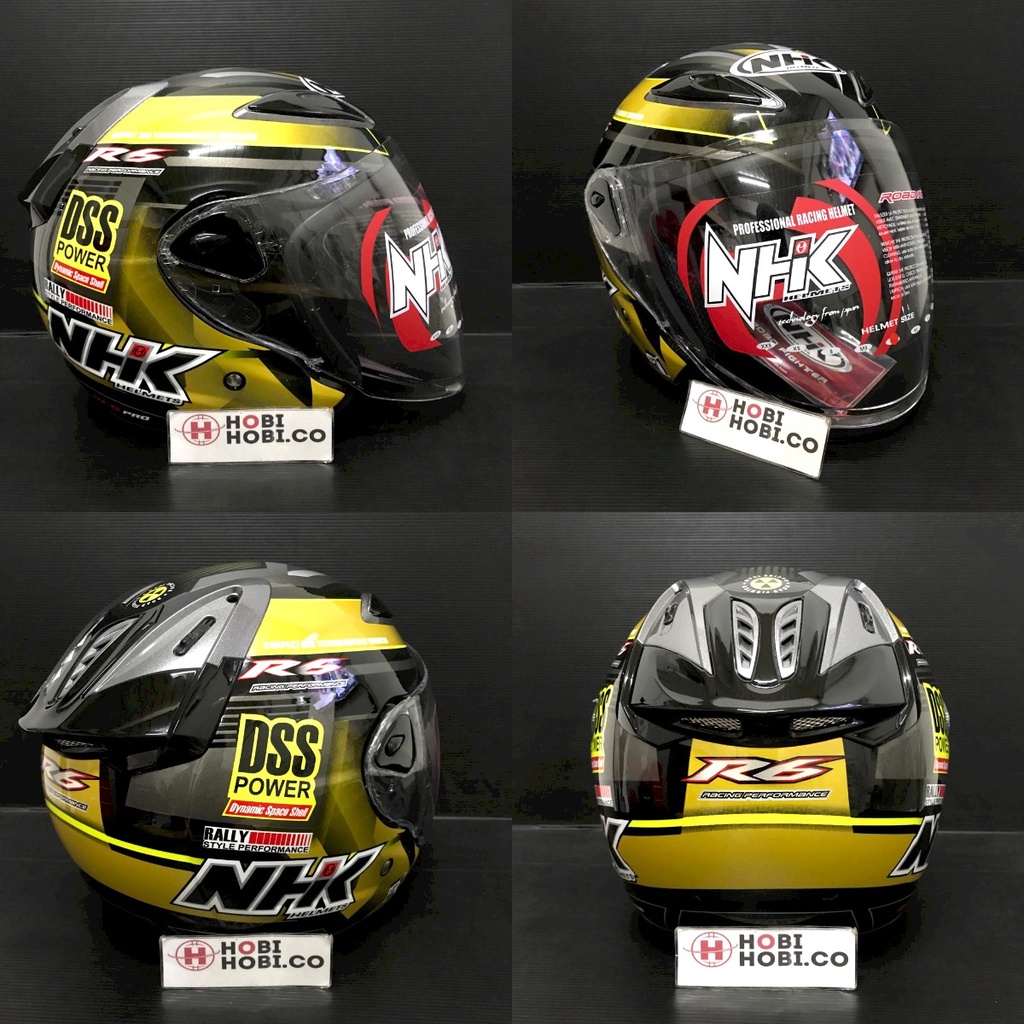 Jual HELM NHK R6 RALLY 02 BLACK GOLD HALF FACE | Shopee Indonesia