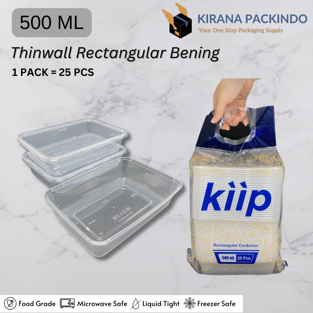 Jual Thinwall Kiip Rectangular Persegi Panjang 500ml Bening 25pcs