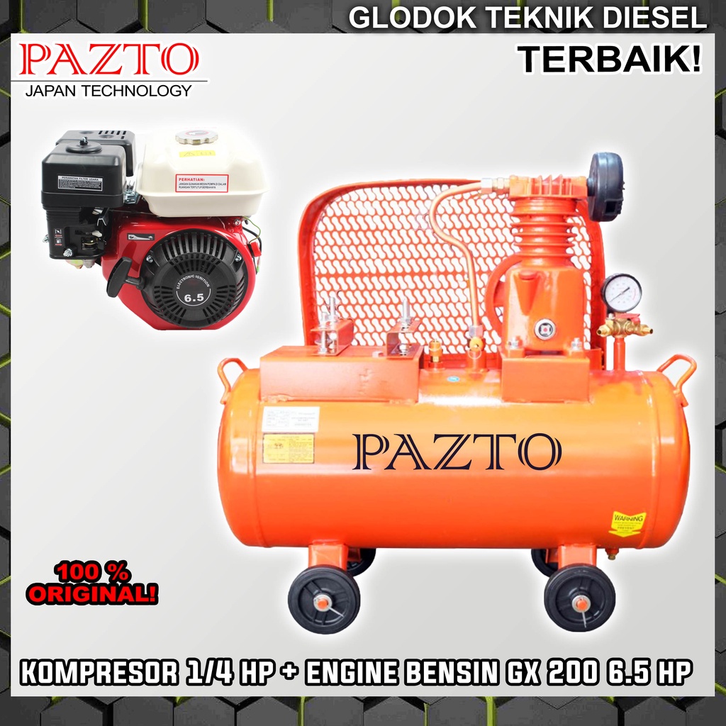 Jual PAZTO Kompresor Angin 1/4 HP + Engine Bensin GX 200 6.5 HP ...