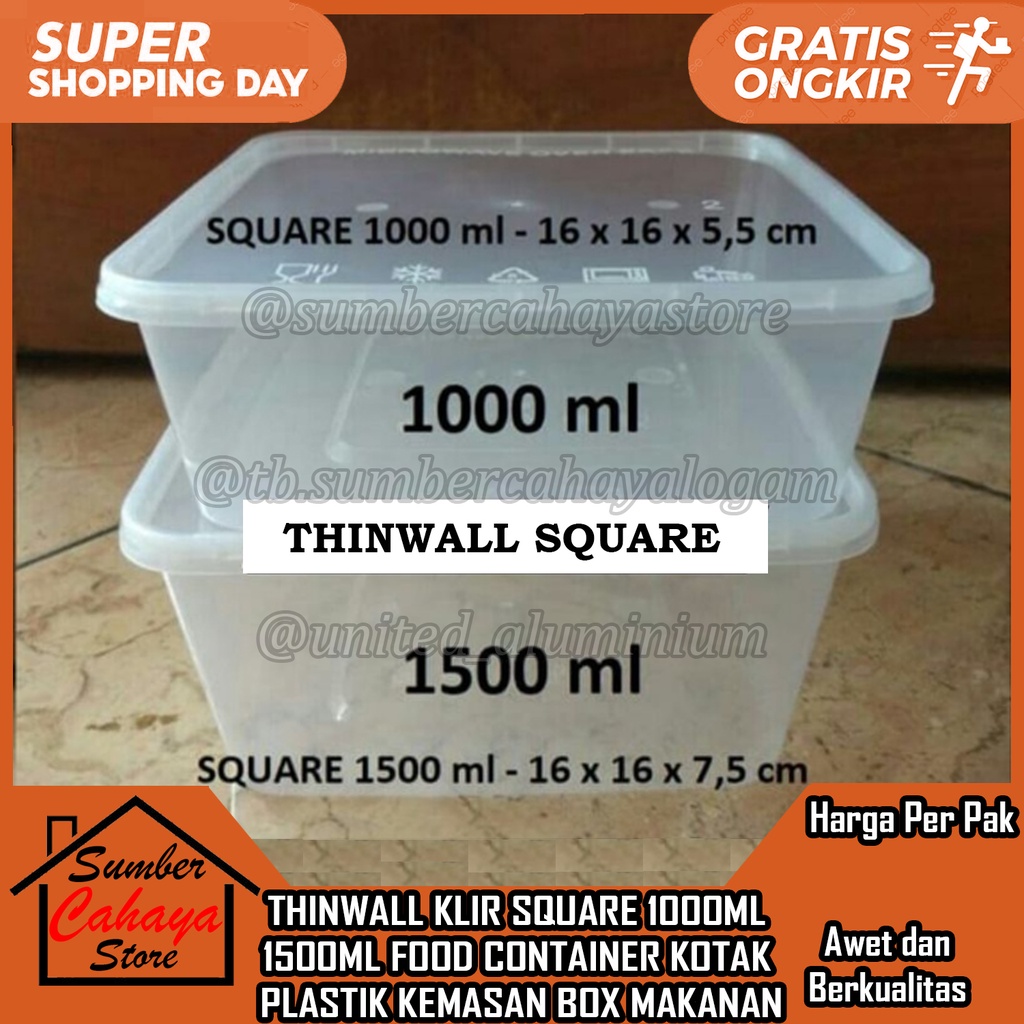 Jual Thinwall Square 1000ml 1500ml Klir 1000 1500 2000 3000 Ml Dessert