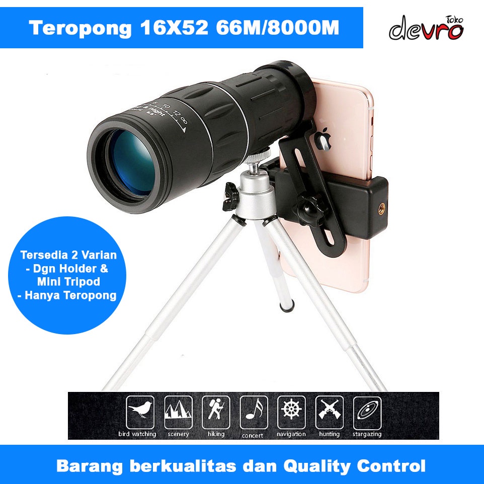 Jual Teropong Monokular 16x52 66M/8000M Focus and Zoom Lens Telescope Lensa Tele Zoom