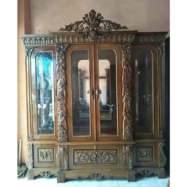 Jual Lemari Hias Ukiran Kuno, Desain Klasik Furniture Kayu Jati ...