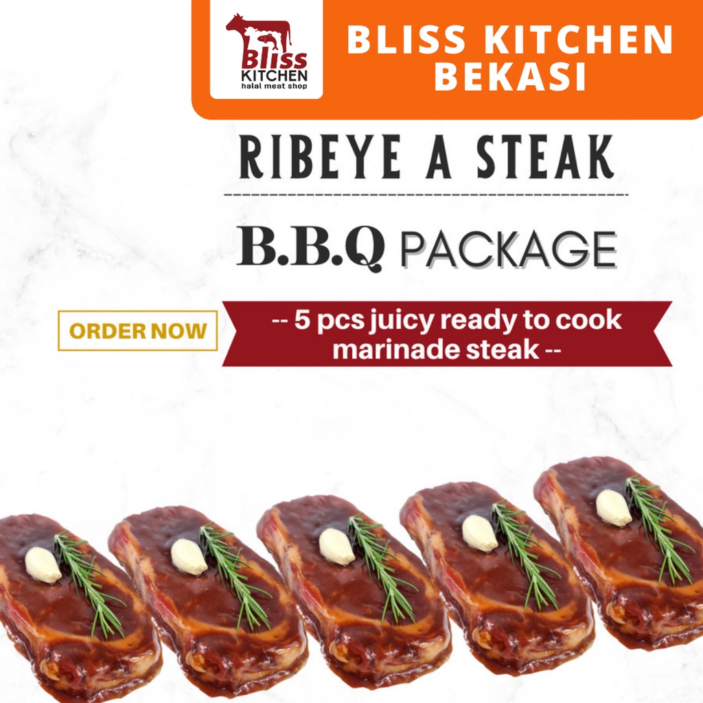Jual Paket AUS Ribeye Steak Marinated with BBQ Sauce 1kg (5pcs @200gr ...