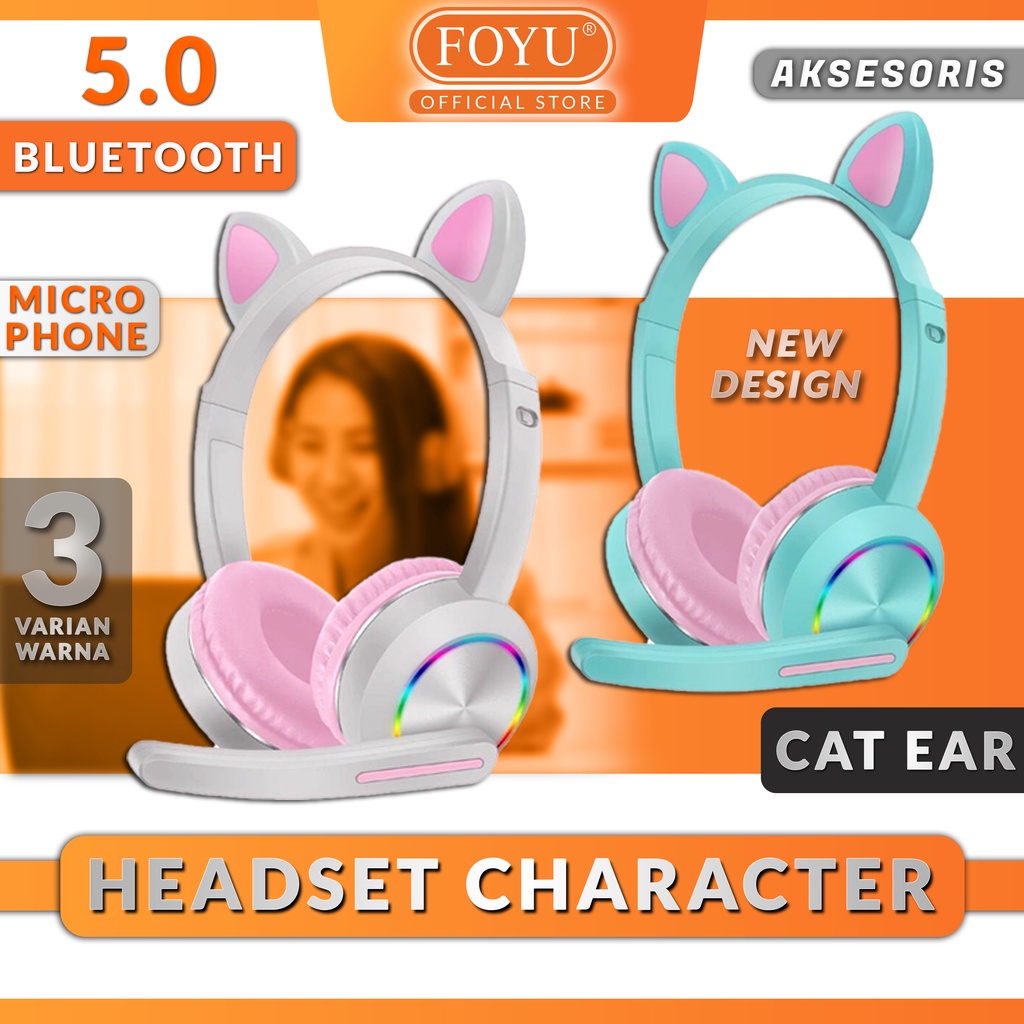 Jual Headphone Wireless Bluetooth Headset Kucing Telinga Stereo Gaming LED Shopee Indonesia