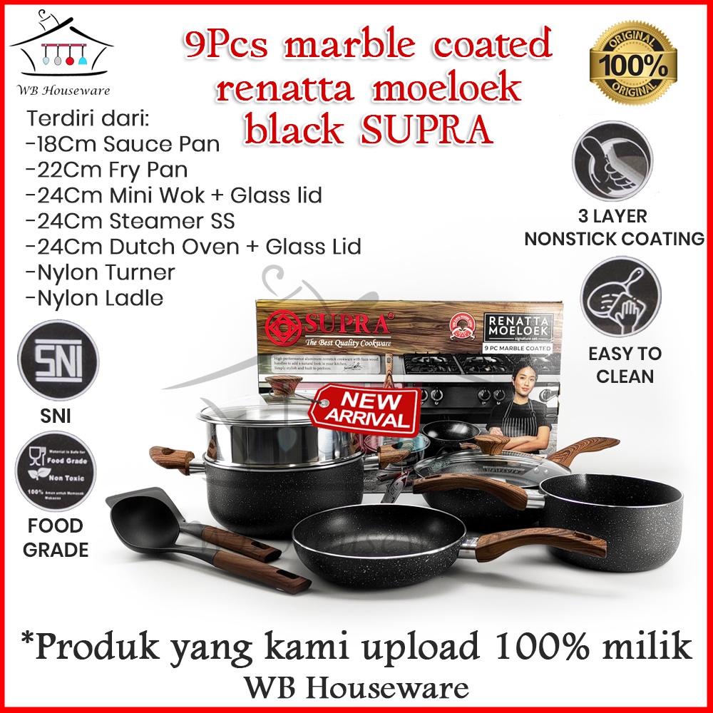 Panci set SUPRA alumunium anti lengket Renatta Moeloek Signature X pisau  set oxone marble black OX-605 knife set