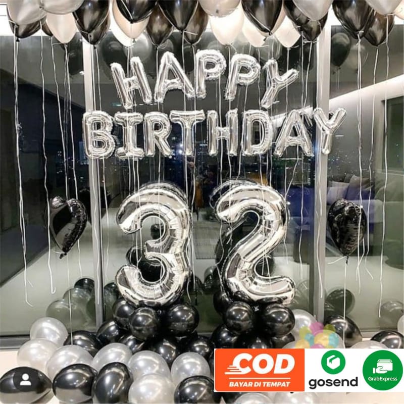 [Paket] Balon Set Dekorasi Balon Latex Hitam Silver Putih