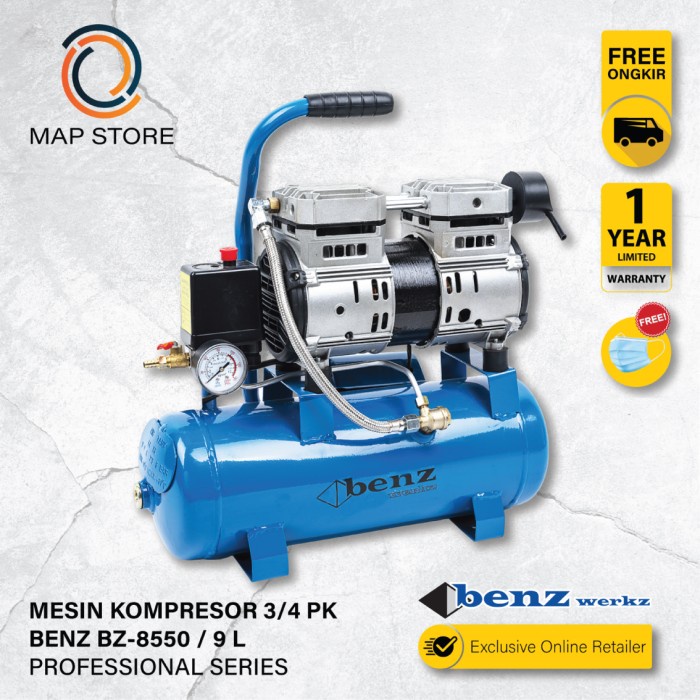 Jual Komp Mesin Kompresor Angin 9L / Oil Free Air Compressor 9L By Benz ...