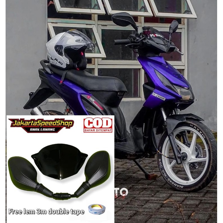 Jual Visor Variasi Honda Beat Karbu Plus Spion Click Hitam Polos Free