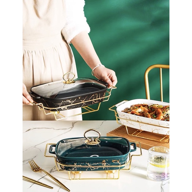 Jual Serving Dish Nordic Piring Wadah Saji Hangat dengan tempat Lilin