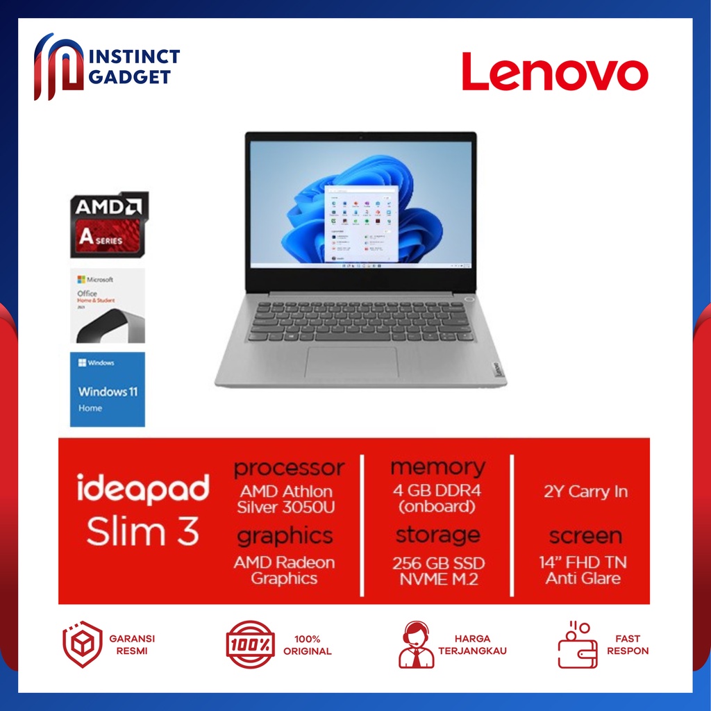 Jual Notebook Lenovo Laptop IdeaPad 3 Slim 3 14ADA05 Athlon Silver ...