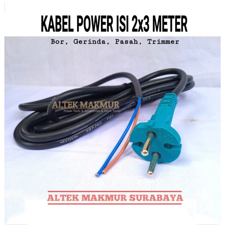 Jual Kabel Power Mesin Bor Gerinda Ketam Trimmer 2 X 3 Meter Kabel