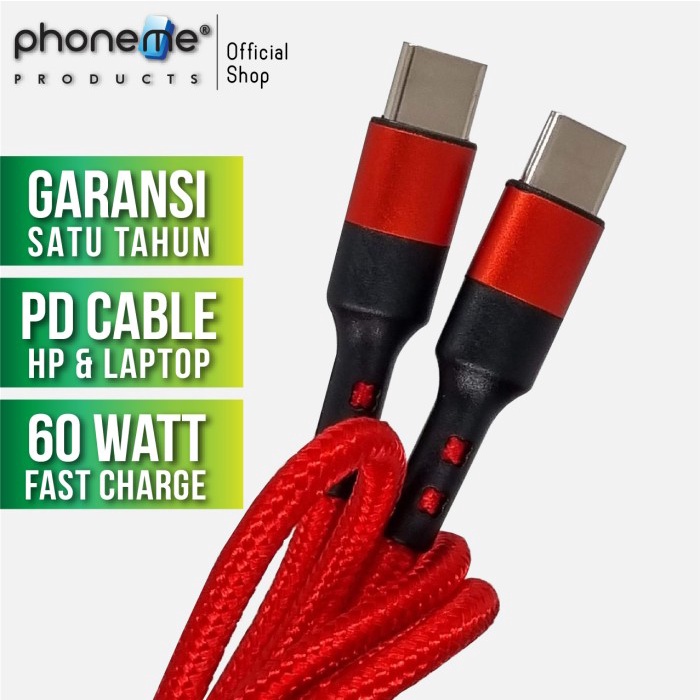 Jual PhoneMe PD Cable Nylon Woven 60W 1m 2m Kabel Data Type C - C ...