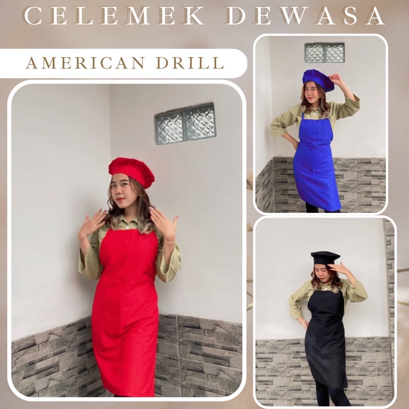 Jual Satu Set Apron Celemek Topi Koki Dewasa Pria Wanita Murah Bahan American Drill Shopee