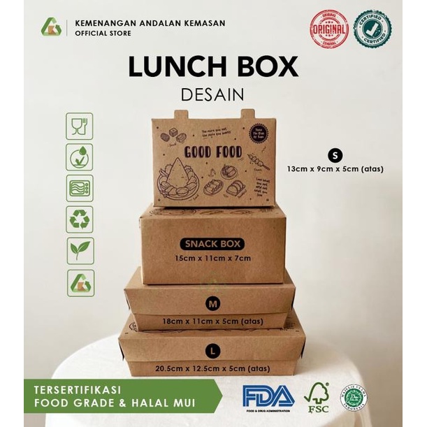 Jual Paper Lunch Box SB,M,L,S DESIGN Kotak makanan coklat polos lunch