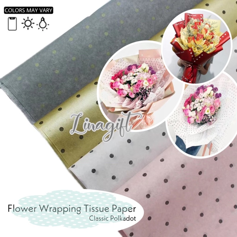 Jual Lembar Classic Polkadot Flower Wrapping Tissue Paper