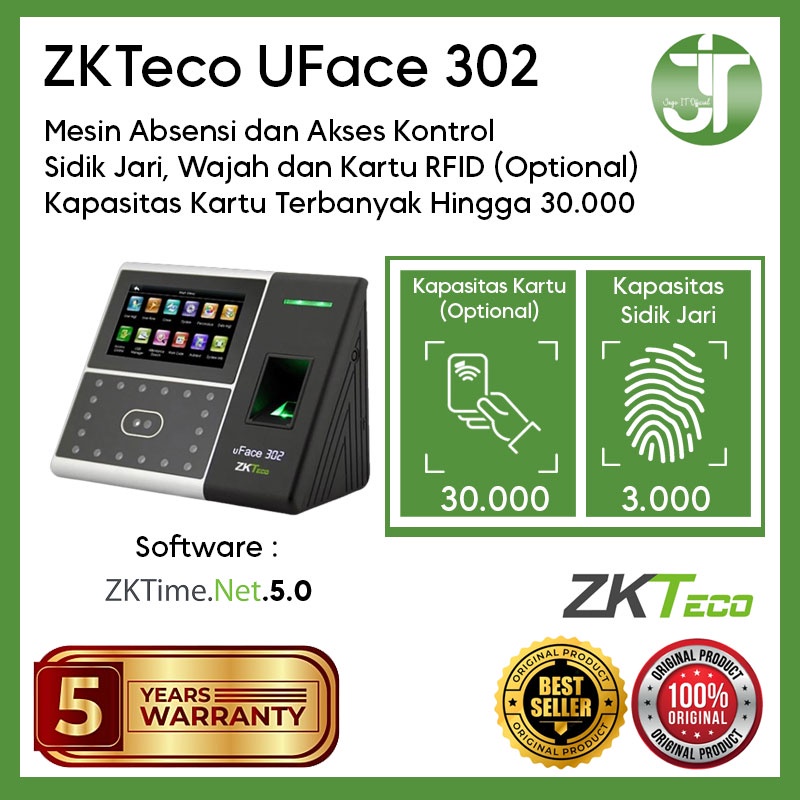 Jual Mesin Absensi | Mesin Absen Fingerprint Biometric ZKTeco UFace 302 ...