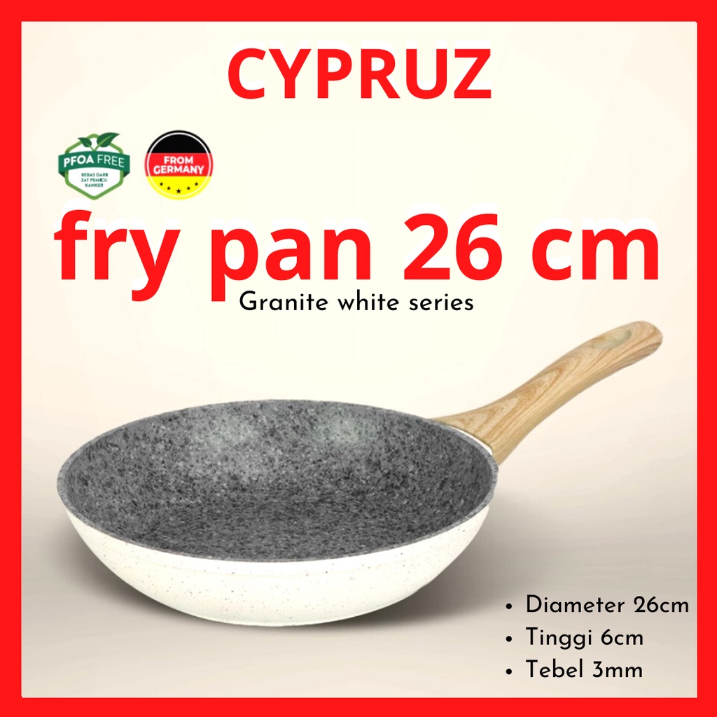 Jual Cypruz Granite White Fry Pan Wok Pan Sauce Pan Wajan Anti Lengket Wajan Granite Terdapat