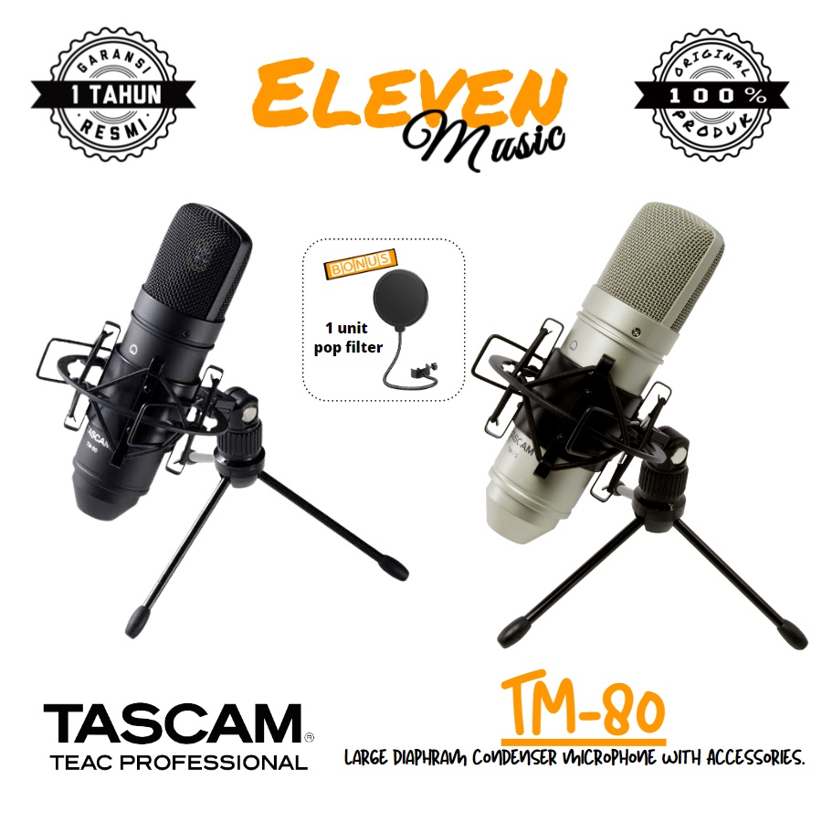 Jual Tascam TM-80 Large Diaphram Condenser Microphone with Accessories ...