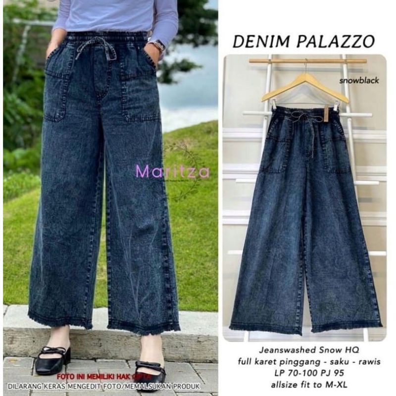 Jual Monza Denim Palazzo Celana Kulot Basic Jeans Lepis Denim Kasual ...