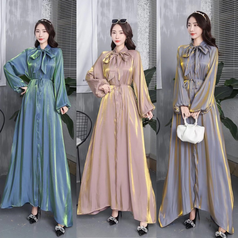 Jual Shimmer Dress Hijab Lebaran Free Belt dress korea katun